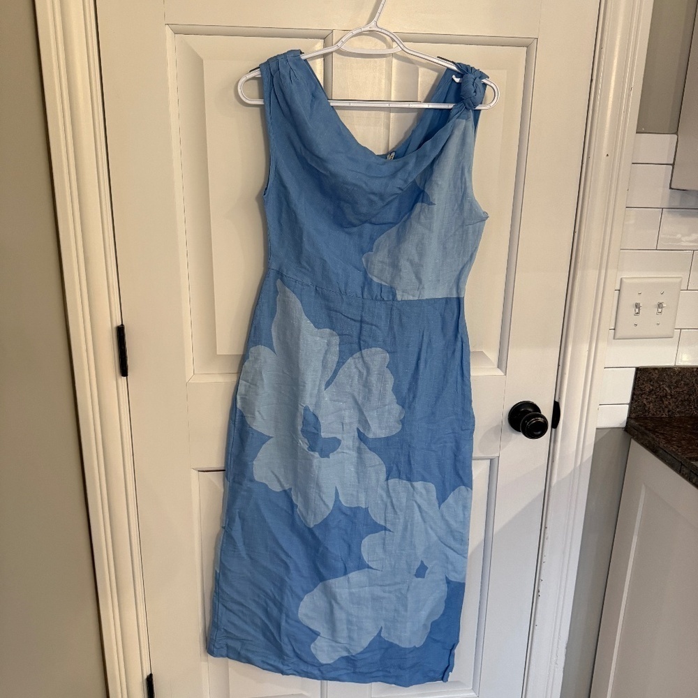 Anthropologie Sleeveless linen asymmetric floral Dress Blue 45416 - Picture 2 of 13